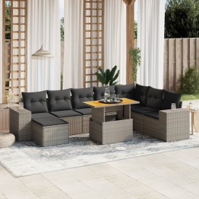 9-piece garden furniture set and gray synthetic rattan cushions by vidaXL, Garden sets - Ref: Foro24-3275965, Price: 672,32 €...