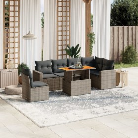 7-piece garden sofa set with gray PE rattan cushions by vidaXL, Garden sets - Ref: Foro24-3271340, Price: 503,99 €, Discount: %