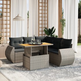 6-teiliges Gartenmöbel-Set und graue synthetische Rattankissen von vidaXL, Gartensets - Ref: Foro24-3272194, Preis: 453,99 €,...