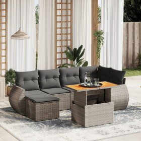 7-teiliges Gartensofa-Set mit grauen synthetischen Rattankissen von vidaXL, Gartensets - Ref: Foro24-3272299, Preis: 496,99 €...