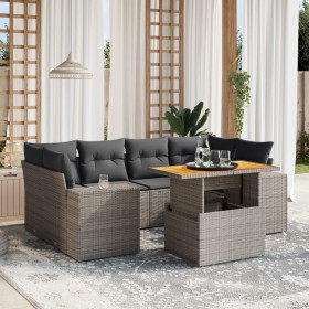 7-teiliges Gartensofa-Set mit grauen PE-Rattan-Kissen von vidaXL, Gartensets - Ref: Foro24-3272537, Preis: 524,99 €, Rabatt: %