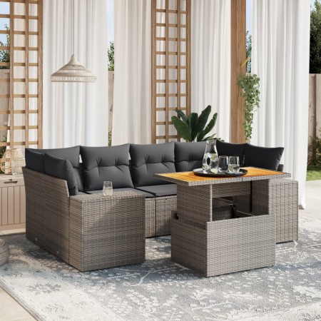 7-teiliges Gartensofa-Set mit grauen PE-Rattan-Kissen von vidaXL, Gartensets - Ref: Foro24-3272537, Preis: 520,97 €, Rabatt: %