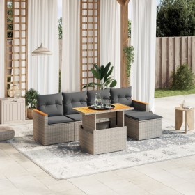 6-teiliges Gartenmöbel-Set und graue synthetische Rattankissen von vidaXL, Gartensets - Ref: Foro24-3273055, Preis: 394,94 €,...