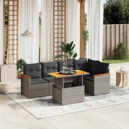 6-teiliges Gartenmöbel-Set und graue synthetische Rattankissen von vidaXL, Gartensets - Ref: Foro24-3273069, Preis: 429,54 €,...