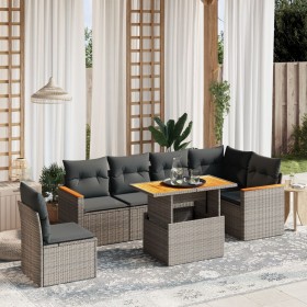 7-teiliges Gartensofa-Set mit grauen PE-Rattan-Kissen von vidaXL, Gartensets - Ref: Foro24-3273104, Preis: 494,03 €, Rabatt: %