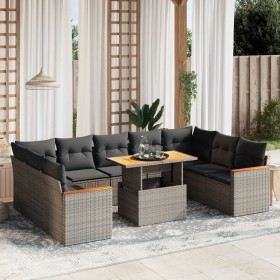 10-teiliges Gartensofa-Set mit grauen synthetischen Rattankissen von vidaXL, Gartensets - Ref: Foro24-3273223, Preis: 699,21 ...