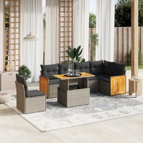 7-piece garden sofa set with gray PE rattan cushions by vidaXL, Garden sets - Ref: Foro24-3273986, Price: 524,45 €, Discount: %