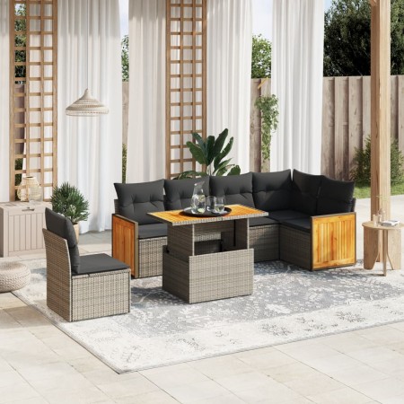 7-piece garden sofa set with gray PE rattan cushions by vidaXL, Garden sets - Ref: Foro24-3273986, Price: 515,82 €, Discount: %