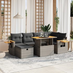 7-piece garden sofa set with gray PE rattan cushions by vidaXL, Garden sets - Ref: Foro24-3276147, Price: 518,29 €, Discount: %