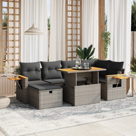 7-piece garden sofa set with gray PE rattan cushions by vidaXL, Garden sets - Ref: Foro24-3276147, Price: 504,99 €, Discount: %