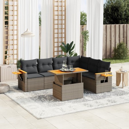 7-teiliges Gartensofa-Set mit grauen PE-Rattan-Kissen von vidaXL, Gartensets - Ref: Foro24-3273538, Preis: 523,45 €, Rabatt: %