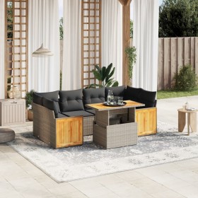 7-piece garden sofa set with gray PE rattan cushions by vidaXL, Garden sets - Ref: Foro24-3273860, Price: 516,27 €, Discount: %