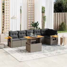 7-teiliges Gartensofa-Set mit grauen PE-Rattan-Kissen von vidaXL, Gartensets - Ref: Foro24-3273531, Preis: 532,69 €, Rabatt: %