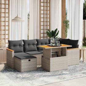 7-teiliges Gartensofa-Set mit grauen PE-Rattan-Kissen von vidaXL, Gartensets - Ref: Foro24-3276042, Preis: 481,99 €, Rabatt: %