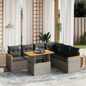 7-piece garden sofa set with gray PE rattan cushions by vidaXL, Garden sets - Ref: Foro24-3273097, Price: 490,44 €, Discount: %