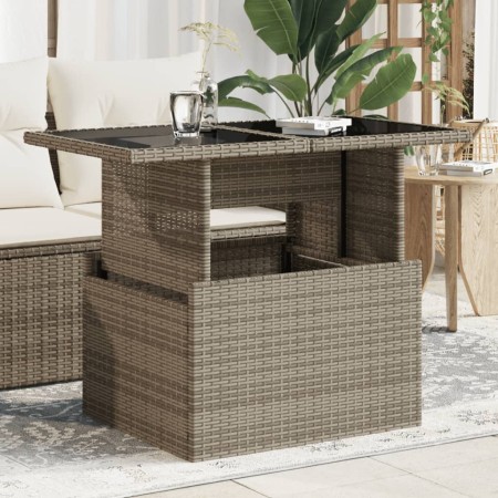 Garden table glass surface PE rattan gray 100x55x73 cm by vidaXL, Garden tables - Ref: Foro24-366121, Price: 116,78 €, Discou...