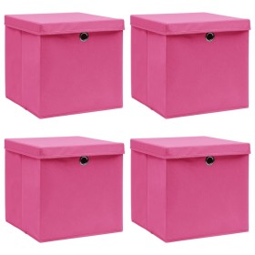 Aufbewahrungsboxen mit Deckel 4 Stück rosa Stoff 32x32x32 cm von vidaXL, Aufbewahrungskörbe - Ref: Foro24-288346, Preis: 30,1...