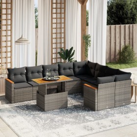 10-teiliges Gartensofa-Set mit grauen synthetischen Rattankissen von vidaXL, Gartensets - Ref: Foro24-3273237, Preis: 699,21 ...