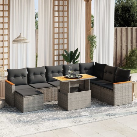 9-teiliges Gartenmöbel-Set und graue synthetische Rattankissen von vidaXL, Gartensets - Ref: Foro24-3273216, Preis: 612,57 €,...