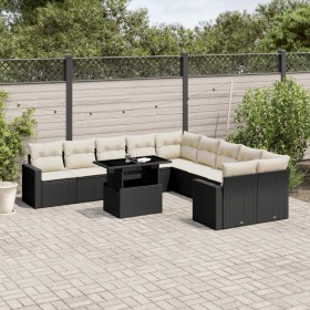 11-teilige Gartensofagarnitur und schwarze synthetische Rattankissen von vidaXL, Gartensets - Ref: Foro24-3267536, Preis: 786...