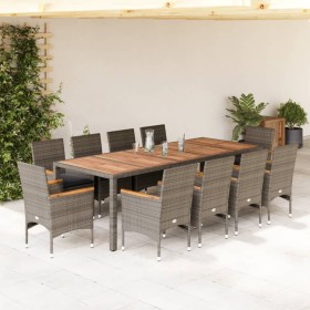 Garten-Essgruppe, 11-teilig, mit Kissen aus synthetischem Rattan aus grauer Akazie von vidaXL, Gartensets - Ref: Foro24-32786...