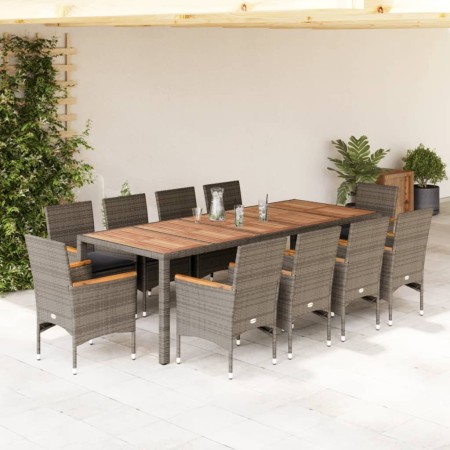 Garden dining set 11 pieces with gray acacia synthetic rattan cushions by vidaXL, Garden sets - Ref: Foro24-3278690, Price: 9...