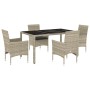 Set comedor jardín 5 pzas y cojines ratán PE vidrio gris claro de vidaXL, Conjuntos de jardín - Ref: Foro24-3278575, Precio: ...