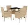 Set comedor jardín 5 pzas cojines ratán sintético vidrio beige de vidaXL, Conjuntos de jardín - Ref: Foro24-3278610, Precio: ...