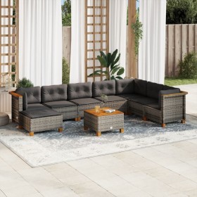 9-piece garden furniture set and gray synthetic rattan cushions by vidaXL, Garden sets - Ref: Foro24-3261960, Price: 666,41 €...