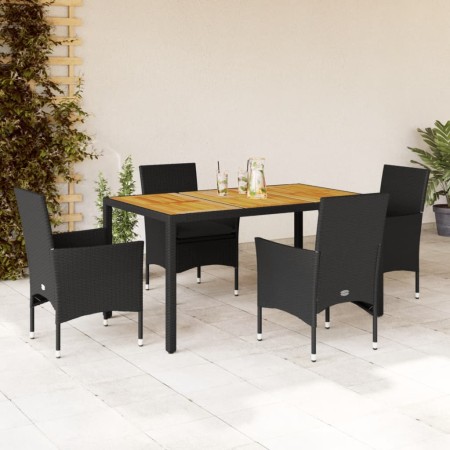 Set de comedor jardín 5 pzas con cojines ratán PE acacia negro de vidaXL, Conjuntos de jardín - Ref: Foro24-3278671, Precio: ...