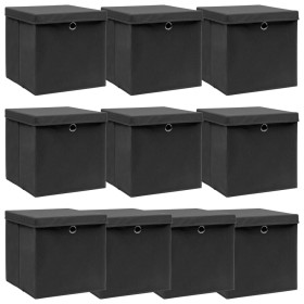 Storage boxes with lids 10 pcs black fabric 32x32x32 cm by vidaXL, Storage baskets - Ref: Foro24-288334, Price: 64,99 €, Disc...