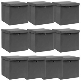 Storage boxes with lids 10 pcs gray fabric 32x32x32 cm by vidaXL, Storage baskets - Ref: Foro24-288336, Price: 53,99 €, Disco...