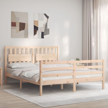 Estructura de cama de matrimonio con cabecero madera maciza de vidaXL, Camas y somieres - Ref: Foro24-3194316, Precio: 162,01...