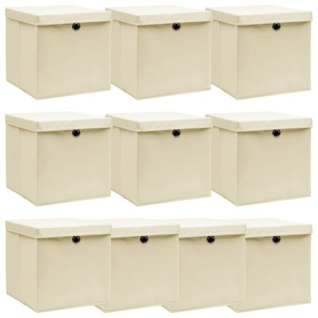 Storage boxes with lids 10 pcs cream fabric 32x32x32 cm by vidaXL, Storage baskets - Ref: Foro24-288360, Price: 63,67 €, Disc...