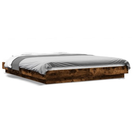 Bed frame with LED lights smoked oak wood 160x200 cm by vidaXL, Beds and slatted bases - Ref: Foro24-3281088, Price: 201,99 €...