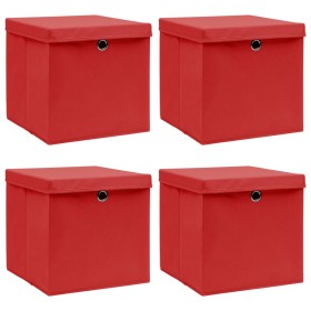 Storage boxes with lids 4 pcs red fabric 32x32x32 cm by vidaXL, Storage baskets - Ref: Foro24-288362, Price: 28,39 €, Discoun...