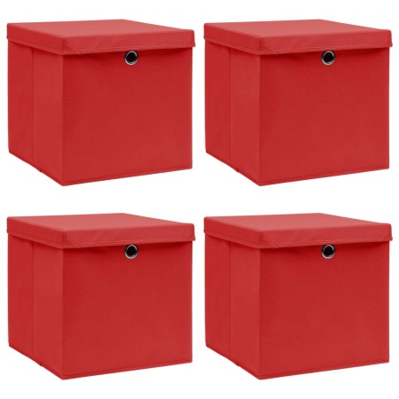 Storage boxes with lids 4 pcs red fabric 32x32x32 cm by vidaXL, Storage baskets - Ref: Foro24-288362, Price: 28,39 €, Discoun...