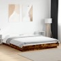 Bed frame with LED lights smoked oak wood 160x200 cm by vidaXL, Beds and slatted bases - Ref: Foro24-3281088, Price: 202,18 €...