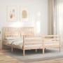 Double bed frame with solid wood headboard by vidaXL, Beds and slatted bases - Ref: Foro24-3194316, Price: 162,01 €, Discount: %