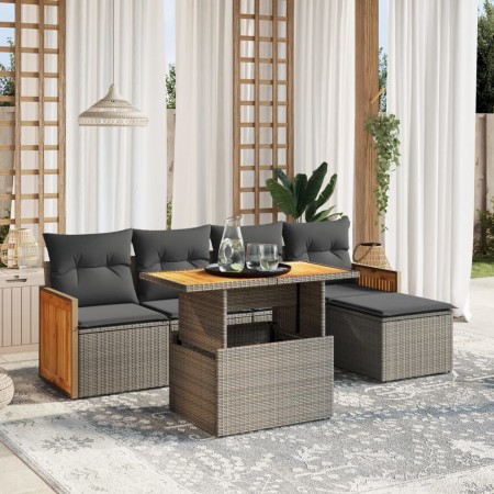 6-piece garden furniture set and gray synthetic rattan cushions by vidaXL, Garden sets - Ref: Foro24-3273937, Price: 406,96 €...