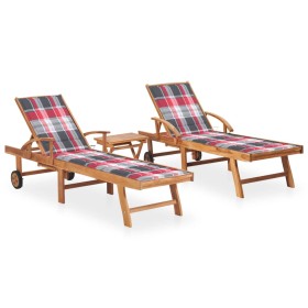 Sun loungers with table and cushion 2 units solid teak wood by vidaXL, Loungers - Ref: Foro24-3073184, Price: 613,99 €, Disco...