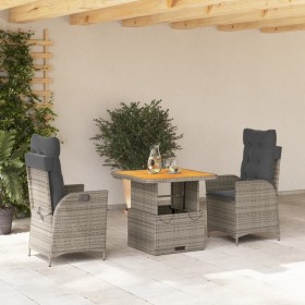 3-teiliges Garten-Esszimmerset mit synthetischen Rattankissen grau von vidaXL, Gartensets - Ref: Foro24-3277457, Preis: 376,7...