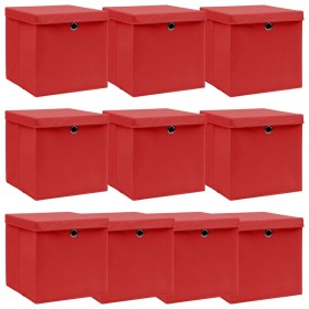 Cajas de almacenaje con tapas 10 uds tela rojo 32x32x32 cm de vidaXL, Cestas para almacenaje - Ref: Foro24-288364, Precio: 56...