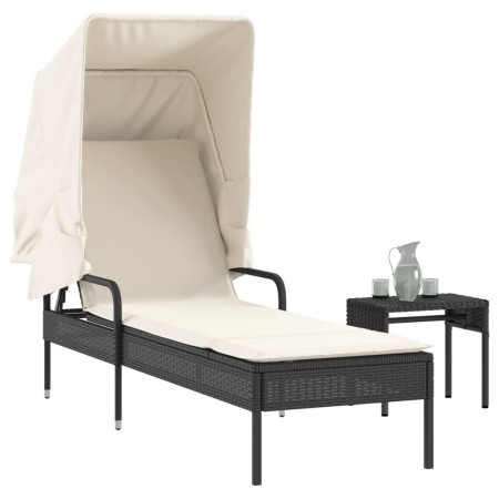 Lounger with hood and black synthetic rattan table by vidaXL, Loungers - Ref: Foro24-368197, Price: 218,99 €, Discount: %