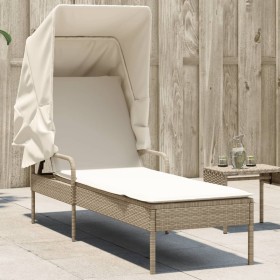 Sun lounger with beige synthetic rattan hood by vidaXL, Loungers - Ref: Foro24-368192, Price: 212,50 €, Discount: %