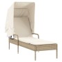 Sun lounger with beige synthetic rattan hood by vidaXL, Loungers - Ref: Foro24-368192, Price: 212,50 €, Discount: %