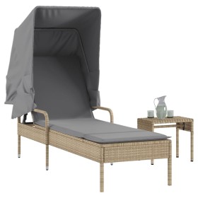 Liege mit Verdeck und beigem Synthetik-Rattan-Tisch von vidaXL, Liegen - Ref: Foro24-368200, Preis: 224,99 €, Rabatt: %