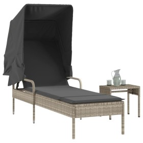 Sun lounger with hood and light gray synthetic rattan table by vidaXL, Loungers - Ref: Foro24-368202, Price: 224,99 €, Discou...