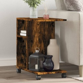 Side table with wheels engineered smoked oak wood 50x30x55cm by vidaXL, Side tables - Ref: Foro24-840573, Price: 35,90 €, Dis...