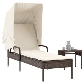 Lounger with hood and brown synthetic rattan table by vidaXL, Loungers - Ref: Foro24-368198, Price: 224,99 €, Discount: %